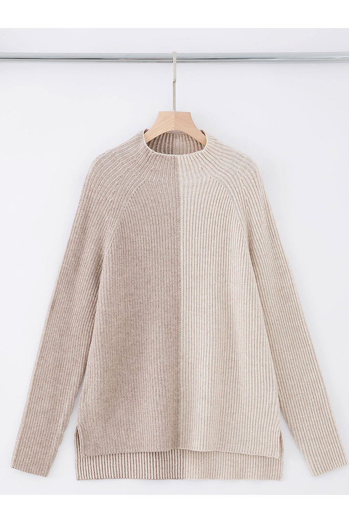 Aleger Cashmere Plated Funnel Neck Sweater in Wheat - Arielle Clothing