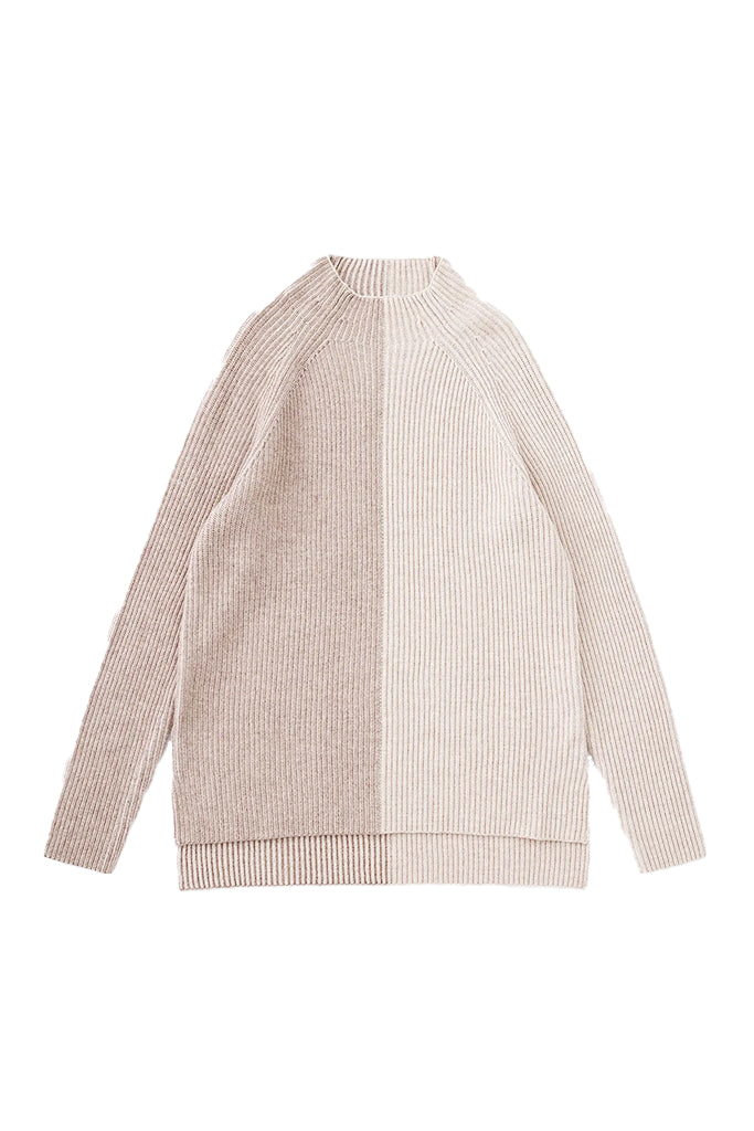 Aleger Cashmere Plated Funnel Neck Sweater in Wheat - Arielle Clothing