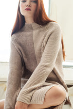 Aleger Cashmere Plated Funnel Neck Sweater in Wheat - Arielle Clothing