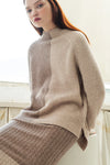 Aleger Cashmere Plated Funnel Neck Sweater in Wheat - Arielle Clothing