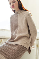 Aleger Cashmere Plated Funnel Neck Sweater in Wheat - Arielle Clothing