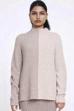 Aleger Cashmere Plated Funnel Neck Sweater in Wheat - Arielle Clothing