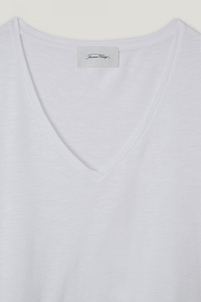 American Vintage Jacksonville Jac51 Short Sleeve V Neck Tee in White - Arielle Clothing