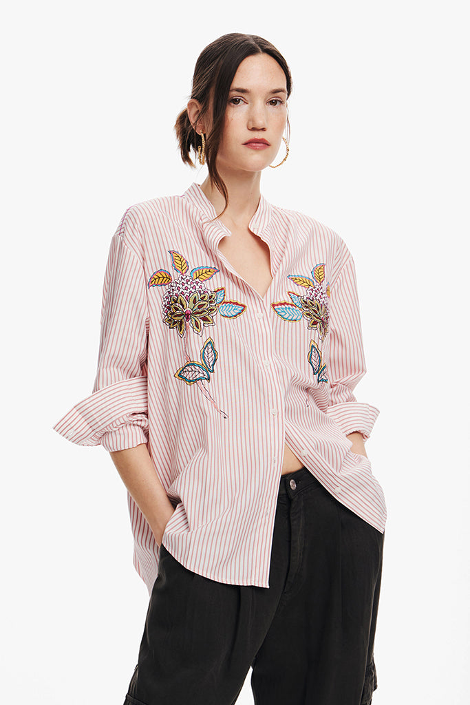 Desigual Nagano Striped Shirt in Pink Ice - Arielle Clothing
