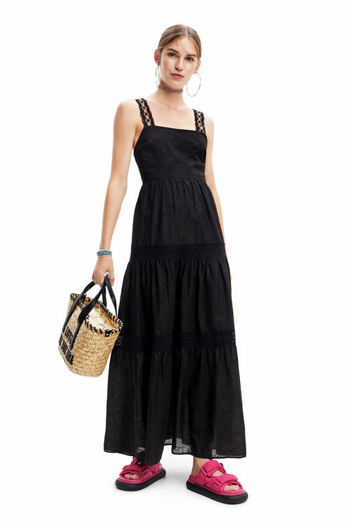 Desigual Karen Tiered Maxi Dress in Black - Arielle Clothing