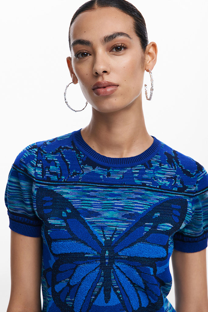Desigual Butterfly Knit Tee in Dark Blue - Arielle Clothing