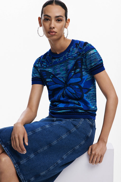 Desigual Butterfly Knit Tee in Dark Blue - Arielle Clothing