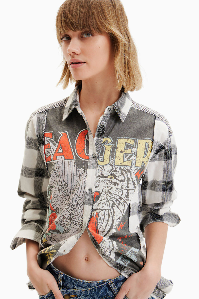 Desigual Patchwork Plaid Shirt in Black - Arielle Clothing
