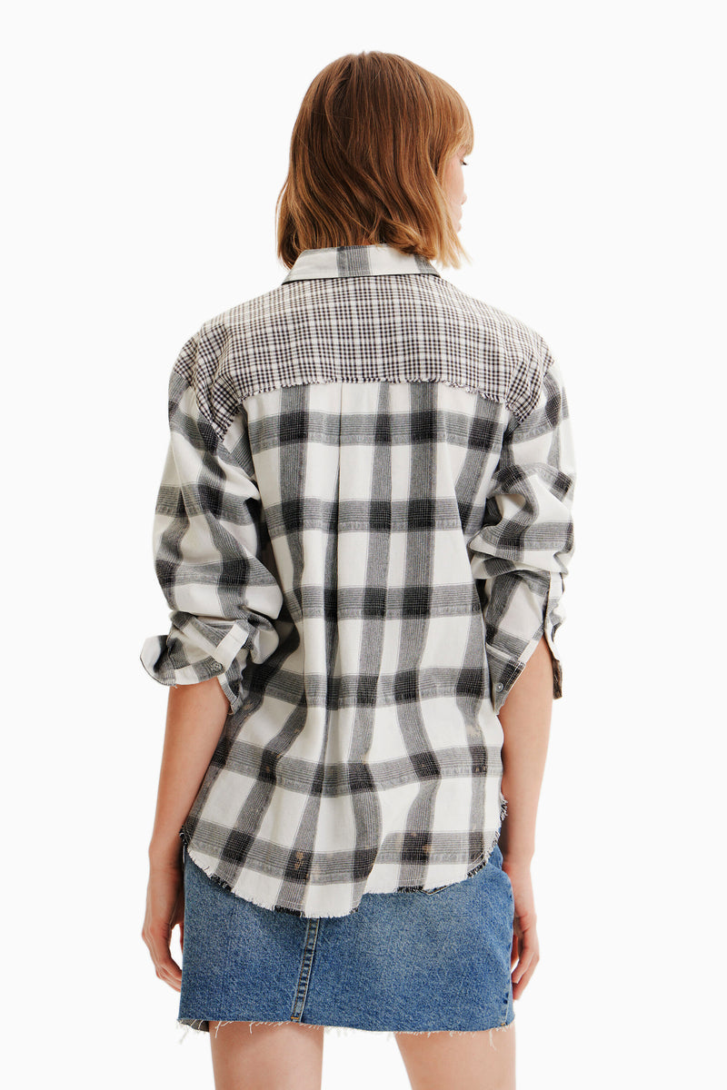 Desigual Patchwork Plaid Shirt in Black - Arielle Clothing