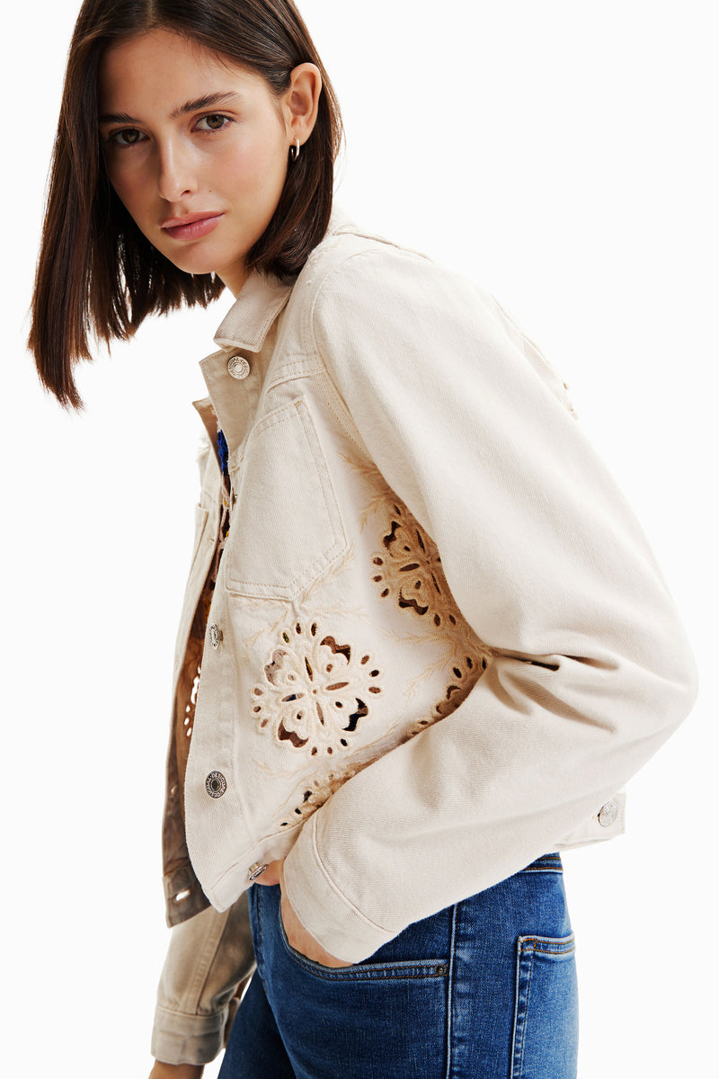 Desigual Die Cut Trucker Jacket in Raw - Arielle Clothing