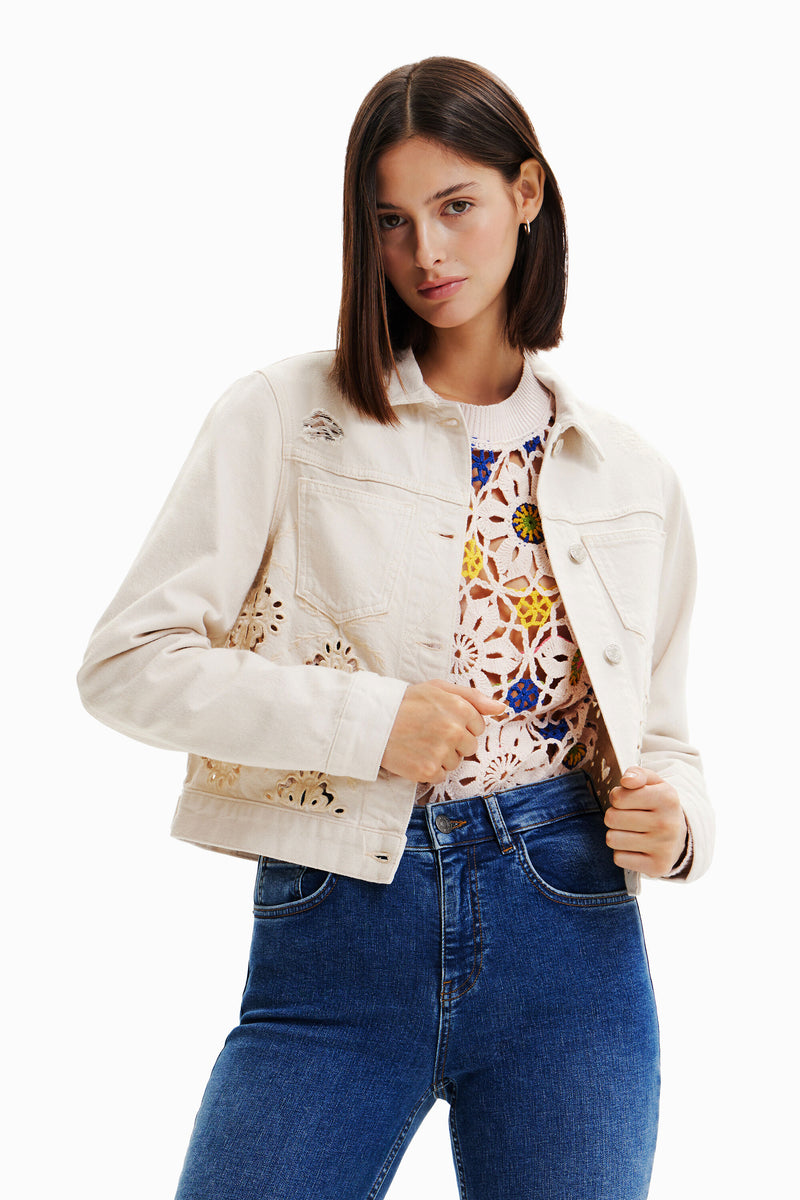 Desigual Die Cut Trucker Jacket in Raw - Arielle Clothing