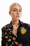 Desigual Half and Half Floral Shirt in Black - Arielle Clothing