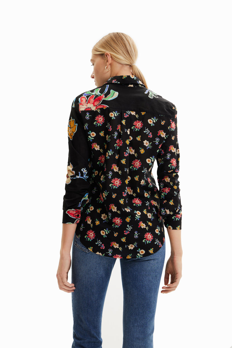 Desigual Half and Half Floral Shirt in Black - Arielle Clothing