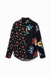 Desigual Half and Half Floral Shirt in Black - Arielle Clothing