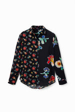 Desigual Half and Half Floral Shirt in Black - Arielle Clothing