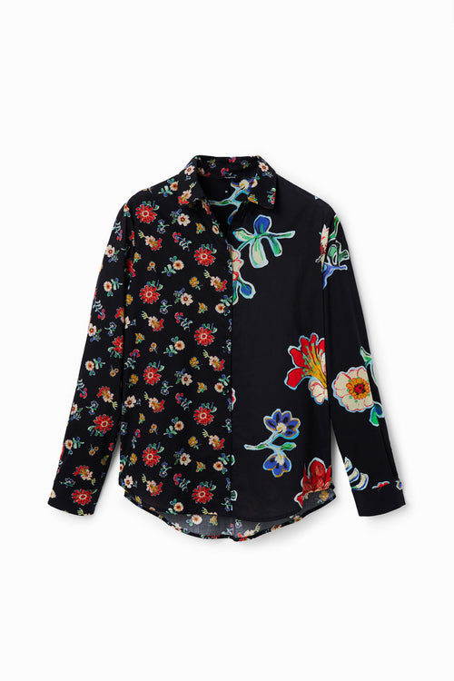 Desigual Half and Half Floral Shirt in Black - Arielle Clothing