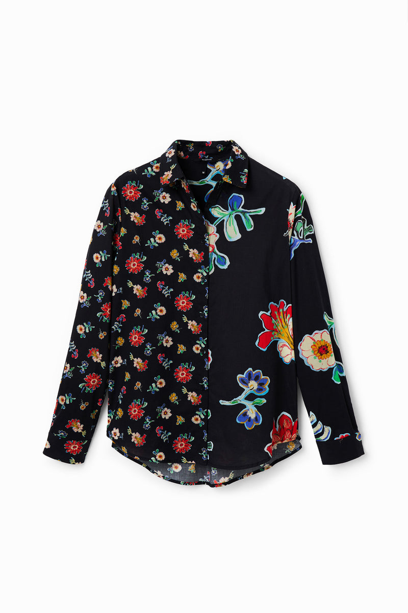 Desigual Half and Half Floral Shirt in Black - Arielle Clothing