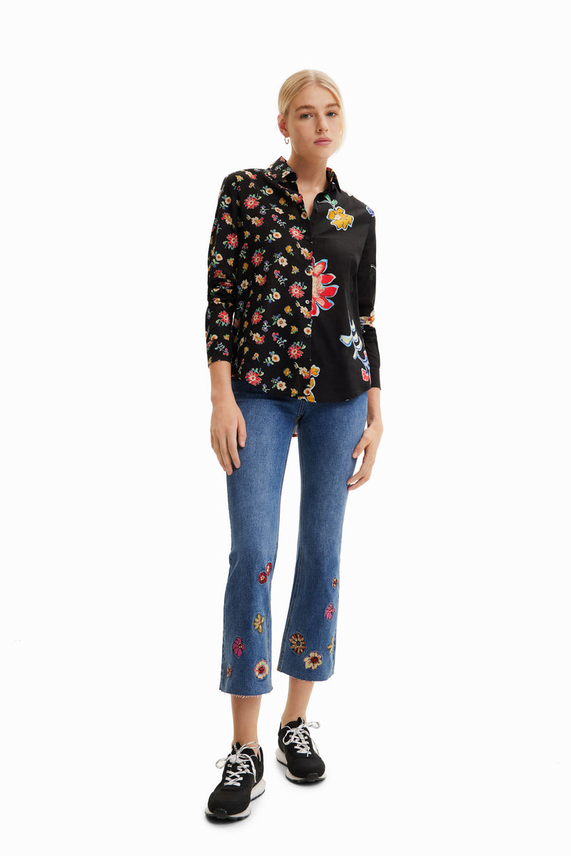 Desigual Half and Half Floral Shirt in Black - Arielle Clothing
