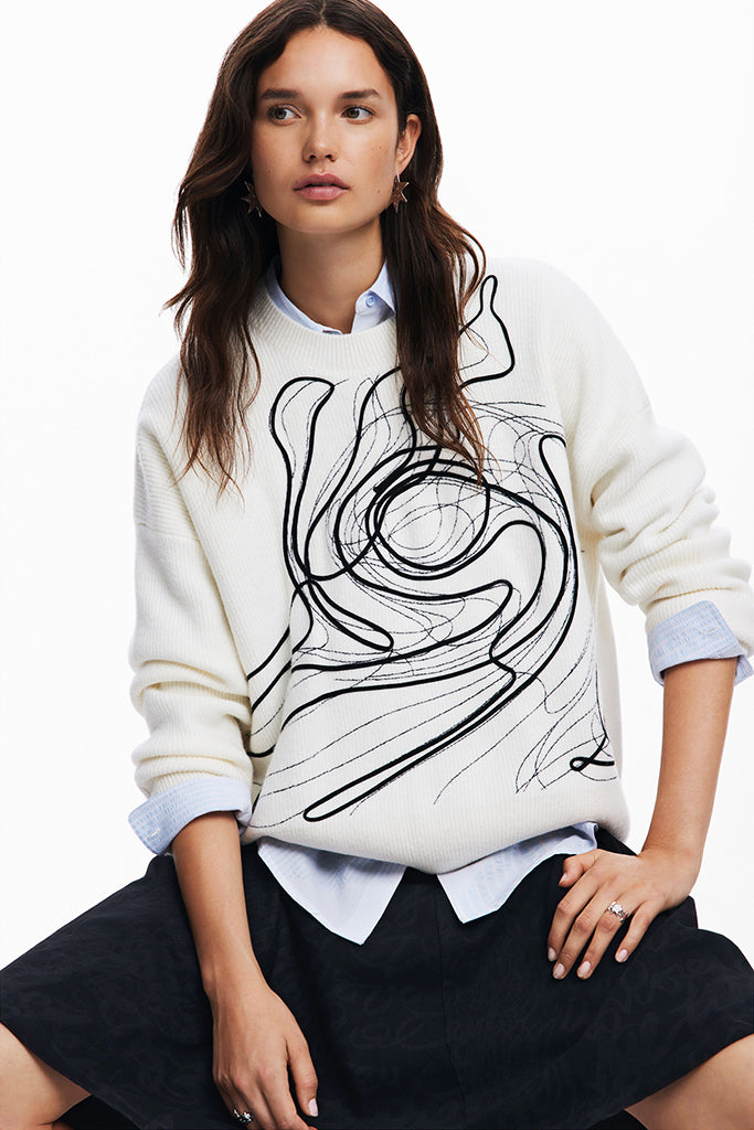 Desigual x M. Lacroix Montpellier Sweater in White - Arielle Clothing