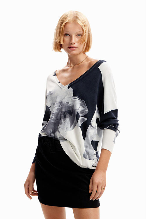Desigual Oversized Fine Knit Collage Sweater in Raw - Arielle Clothing
