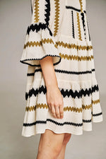 Devotion Twins Ella Short Dress in Khaki and Off White - Arielle Clothing