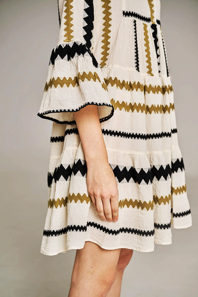 Devotion Twins Ella Short Dress in Khaki and Off White - Arielle Clothing
