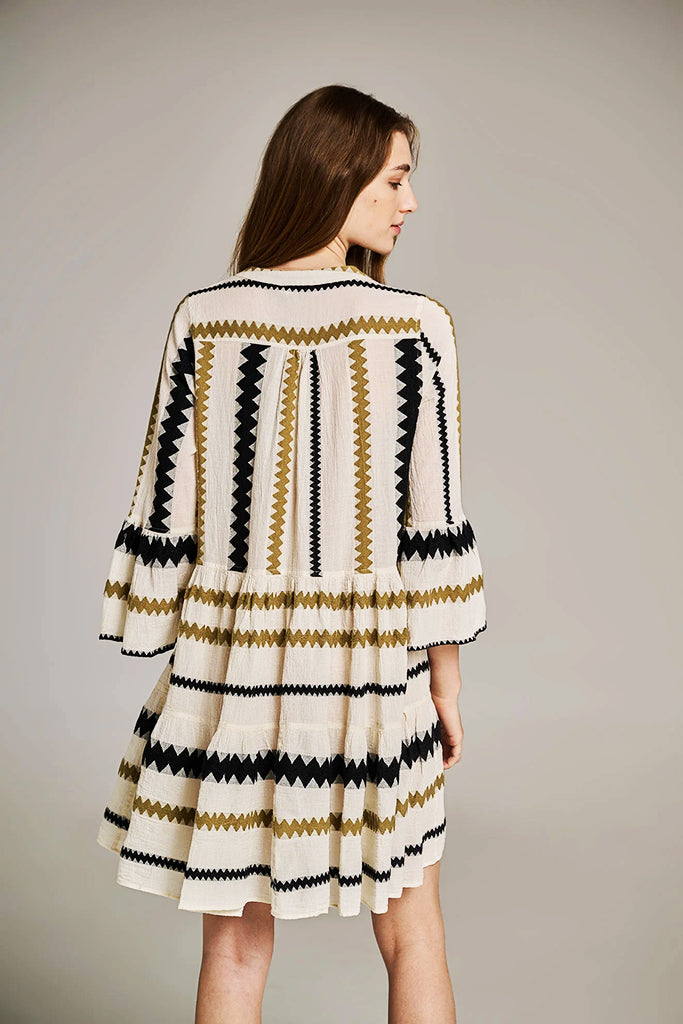 Devotion Twins Ella Short Dress in Khaki and Off White - Arielle Clothing