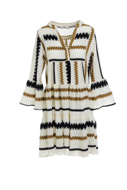 Devotion Twins Ella Short Dress in Khaki and Off White - Arielle Clothing
