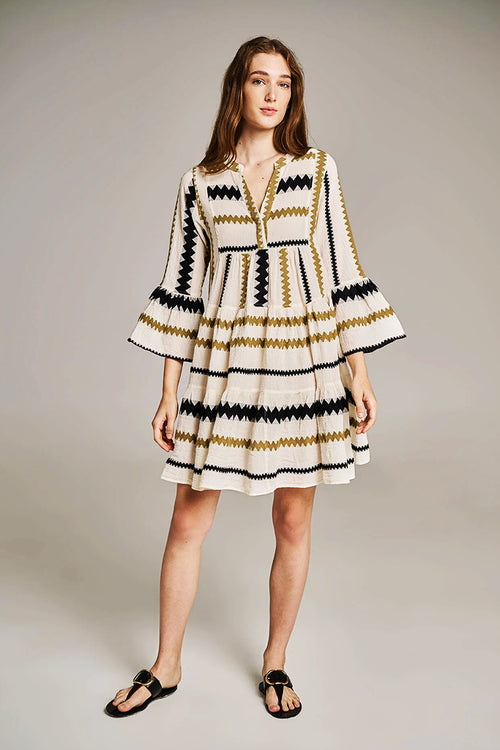 Devotion Twins Ella Short Dress in Khaki and Off White - Arielle Clothing