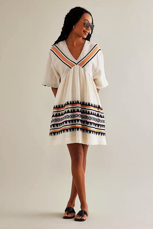 Devotion Twins Lindos Short Dress in Black and Off White - Arielle Clothing