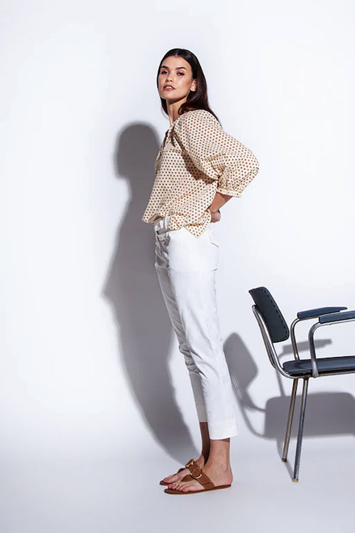 Funky Staff Raquel Dots Blouse in Natural/Nut - Arielle Clothing