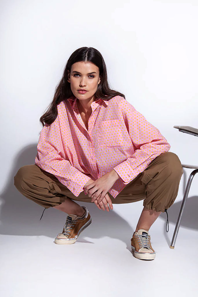 Funky Staff Samba Dots Blouse in Rose/Yellow - Arielle Clothing