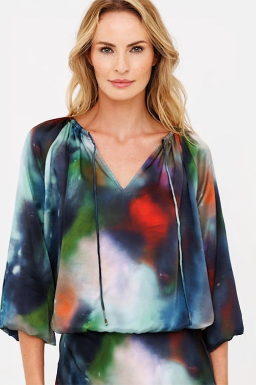 Go by Go Silk Either Way Blouse in Drape Painting - Arielle Clothing