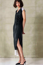Go Silk Nouveau Rouche Dress in Shadow Dye Washed Black - Arielle Clothing