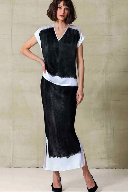 Go Silk Long For It Skirt in Shadow Dye Washed Black - Arielle Clothing
