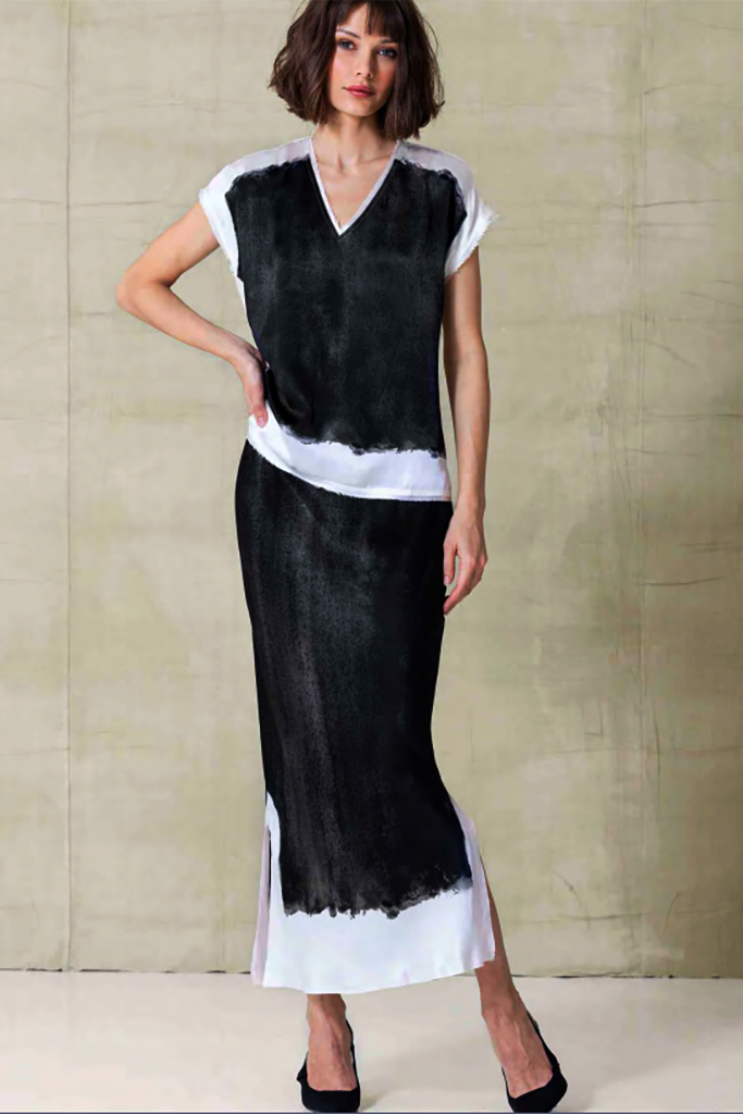 Go Silk Long For It Skirt in Shadow Dye Washed Black - Arielle Clothing