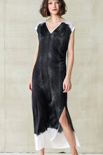 Go Silk Nouveau Rouche Dress in Shadow Dye Washed Black - Arielle Clothing
