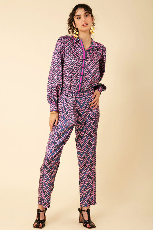 Hale Bob Victoire Twill Top in Navy - Arielle Clothing