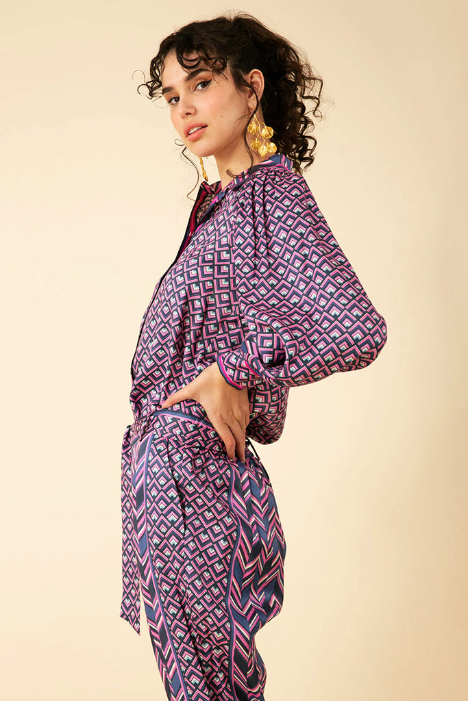 Hale Bob Victoire Twill Top in Navy - Arielle Clothing