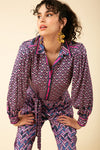Hale Bob Victoire Twill Top in Navy - Arielle Clothing