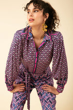 Hale Bob Victoire Twill Top in Navy - Arielle Clothing