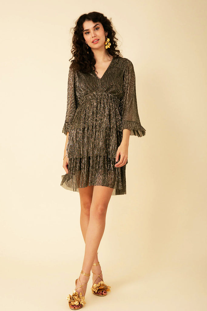 Hale Bob Gabrielle Lurex Crinkle Mesh Dress in Black - Arielle Clothing
