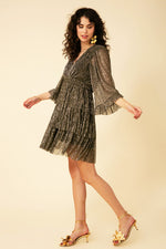 Hale Bob Gabrielle Lurex Crinkle Mesh Dress in Black - Arielle Clothing