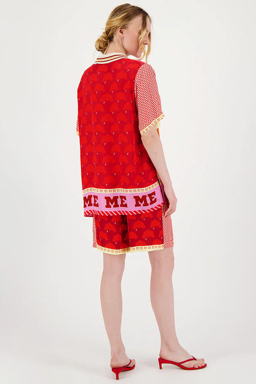 Me369 Lilian Knit Collar Short Sleeve Shirt in Lucky Me - Arielle Clothing