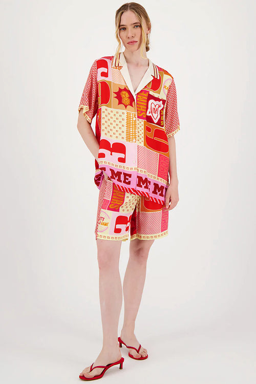 Me369 Lilian Knit Collar Short Sleeve Shirt in Lucky Me - Arielle Clothing