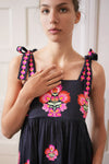 Nimo With Love Agate Organic Cotton Dress in Navy with Flowerbunch Embroidery - Arielle Clothing