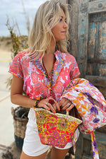 Place du Soleil Short Sleeve Floral Shirt in Multi Pink - Arielle Clothing