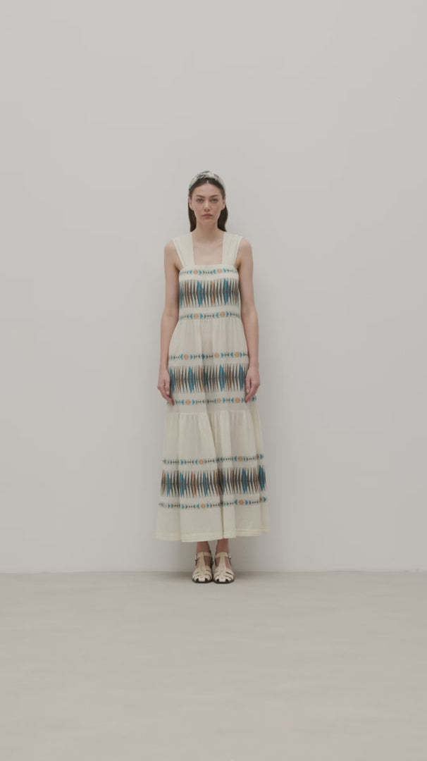 Devotion Twins Elegant Cotton Maxi Dress in Blue/Camel - Arielle Clothing
