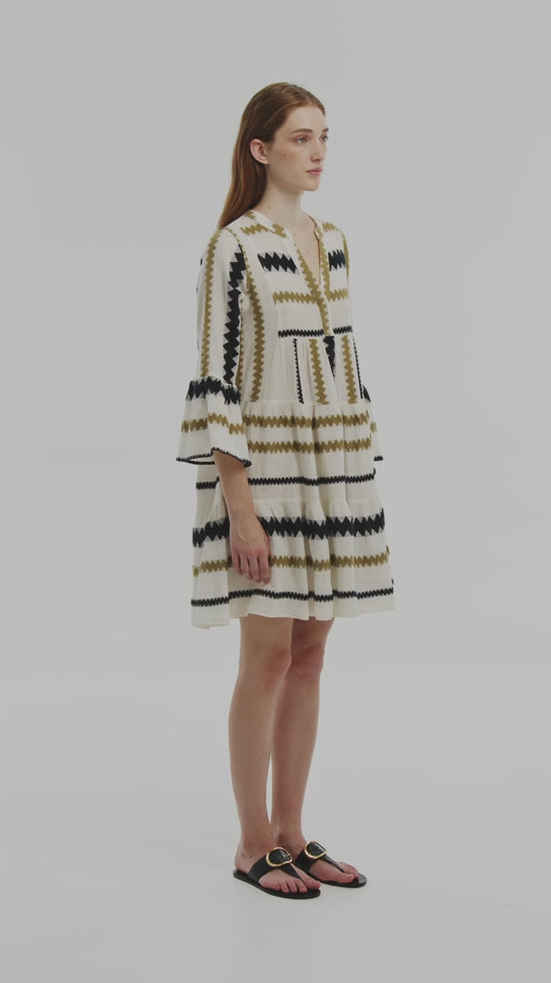 Devotion Twins Ella Short Dress in Khaki and Off White - Arielle Clothing
