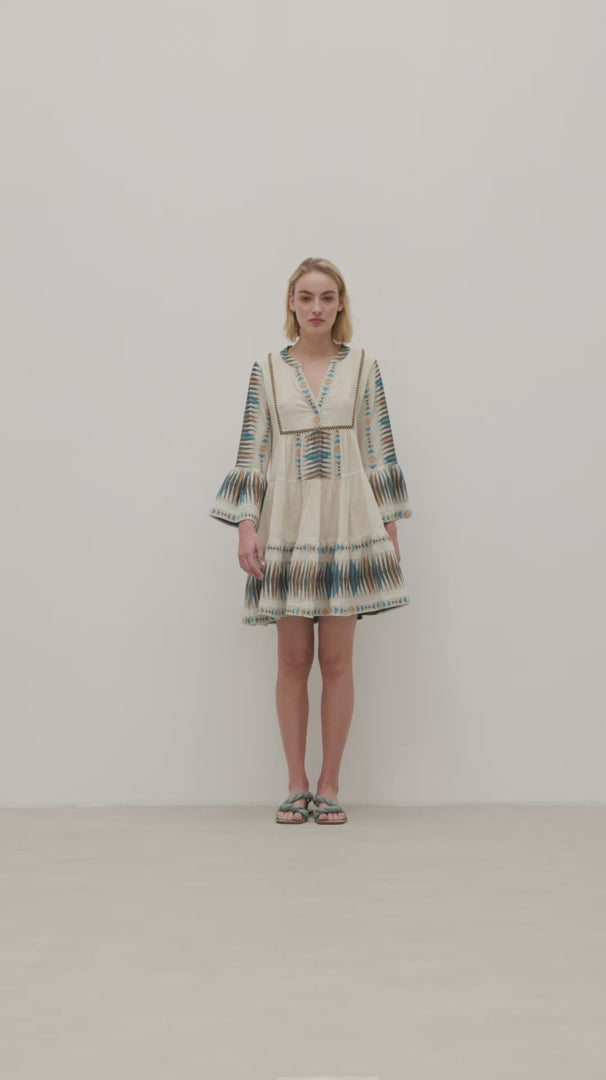 Devotion Twins Paradise Short Dress in Blue/Camel - Arielle Clothing